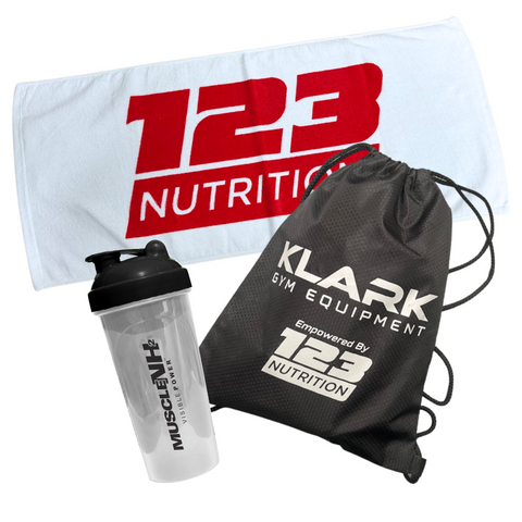 Accessories bundle, string bag, shaker and sports towel