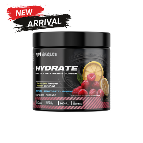 Hydrate with electrolytes and vitamins, raspberry lemonade flavour