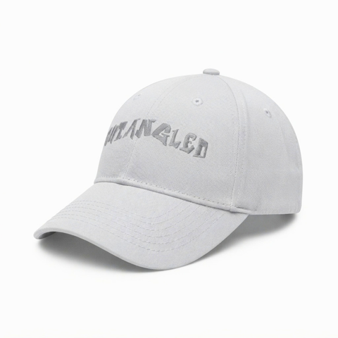 A light gray curved-brim baseball cap with 'OUTANGLED' embroidered in gray across the front, shown on a clean white background.