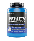 out angled whey excel protein powder with whey protein isolate, high protein milkshake, banana flavour