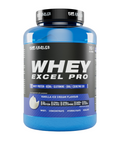 out angled whey excel protein powder with whey protein isolate, high protein milkshake, vanilla flavour