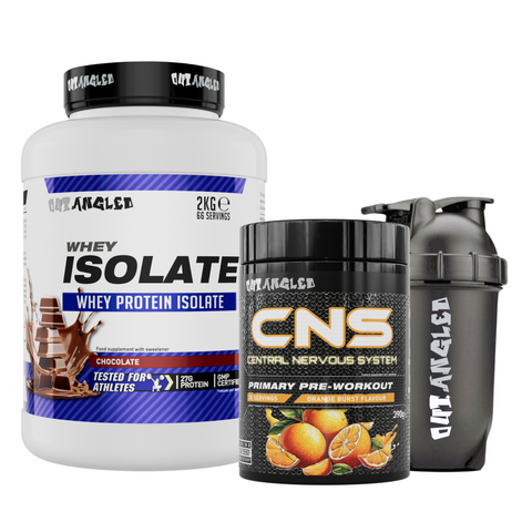 whey protein isolate chocolate and cns pre workout orange