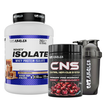 whey protein isolate salted caramel and cns pre workout cherry cola