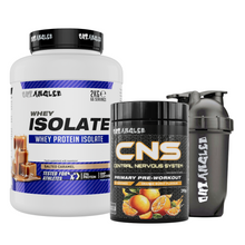 whey protein isolate salted caramel and cns pre workout orange